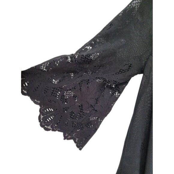 Black Boho Fairy Whimsigoth Crochet Flowy Duster Top Womens S Lace Mesh - Picture 4 of 9